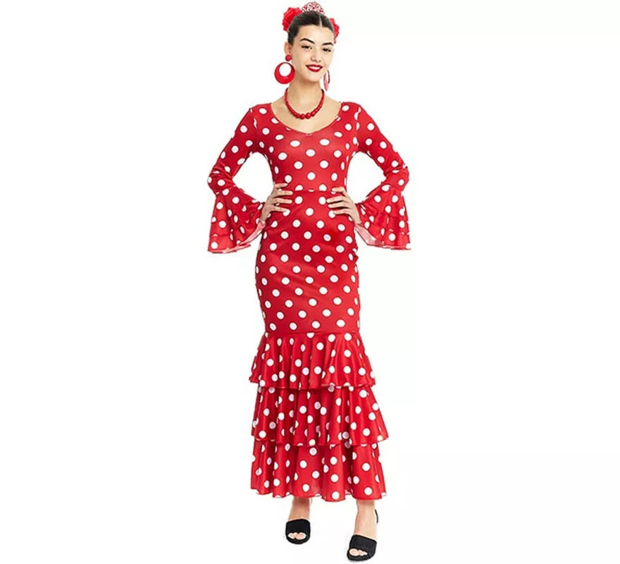 Translation missing: it.Sevillana rojo con lunares blancos para mujer