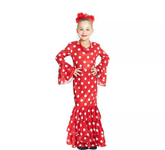 Costume da Sevillana rosso a pois bianchi per bambina