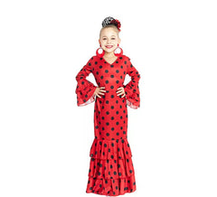 Costume da Sevillana rosso a pois neri per bambina