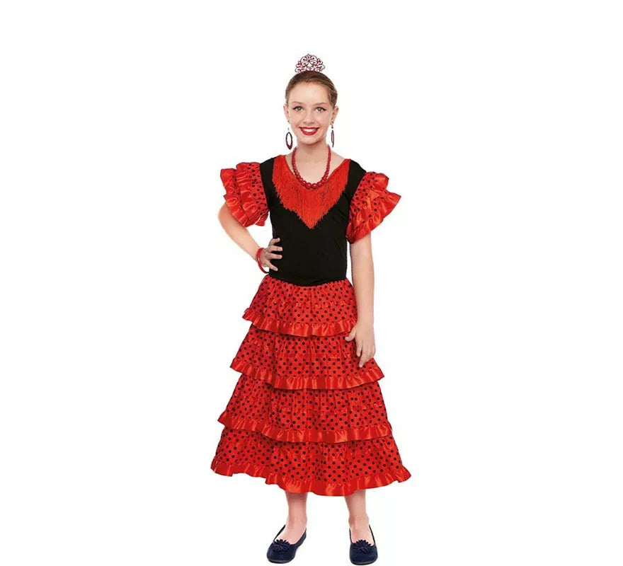 Translation missing: it.Sevillana rojo lunares negros para niña