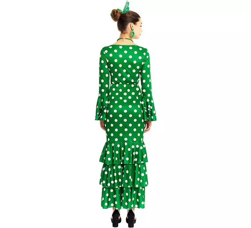 Translation missing: es.Sevillana verde con lunares blancos para mujer