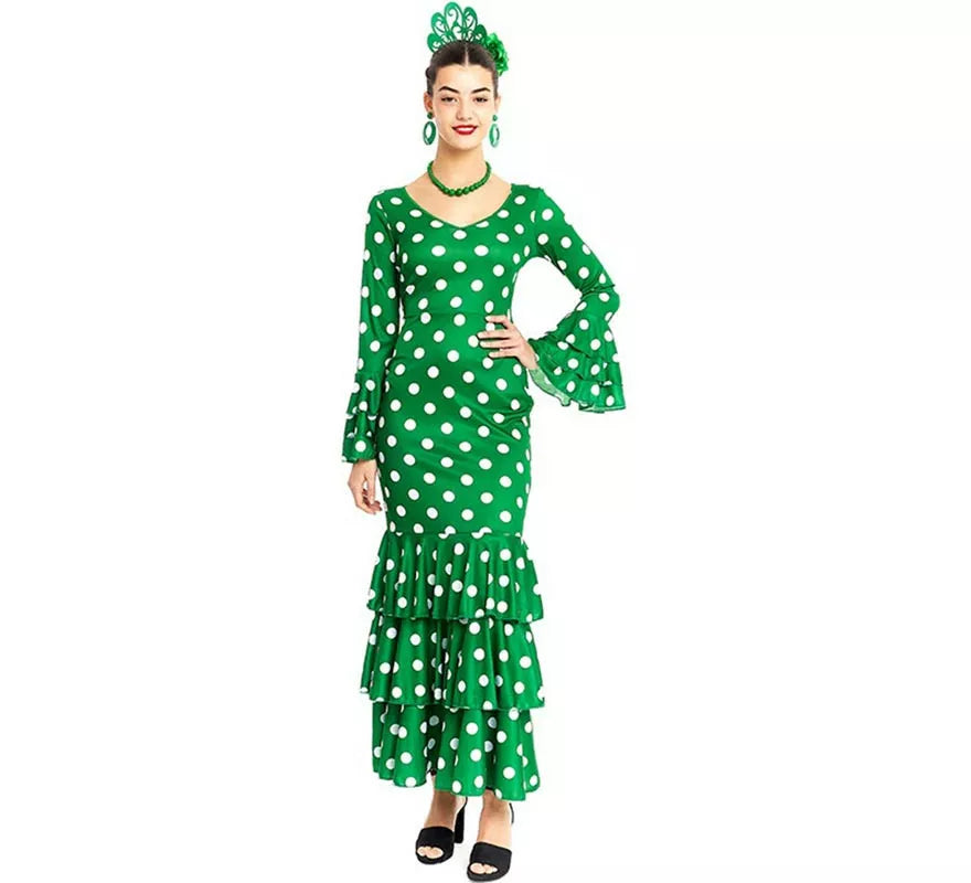 Translation missing: it.Sevillana verde con lunares blancos para mujer