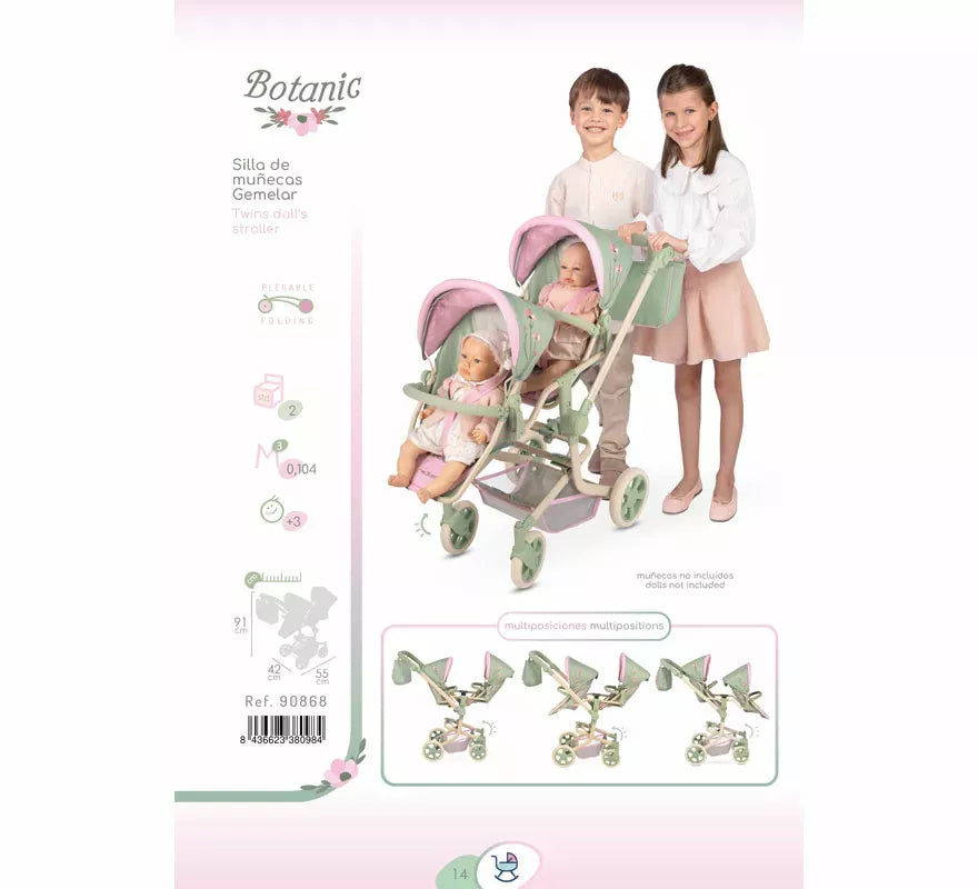 Silla de Muñecas de hasta 52 cm Multiposición Gemelar Plegable