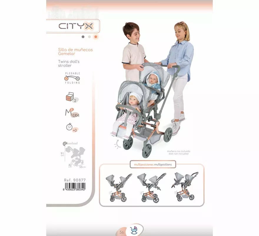 Silla Gemelar de Muñecas de hasta 52 cm Plegable Multiposición