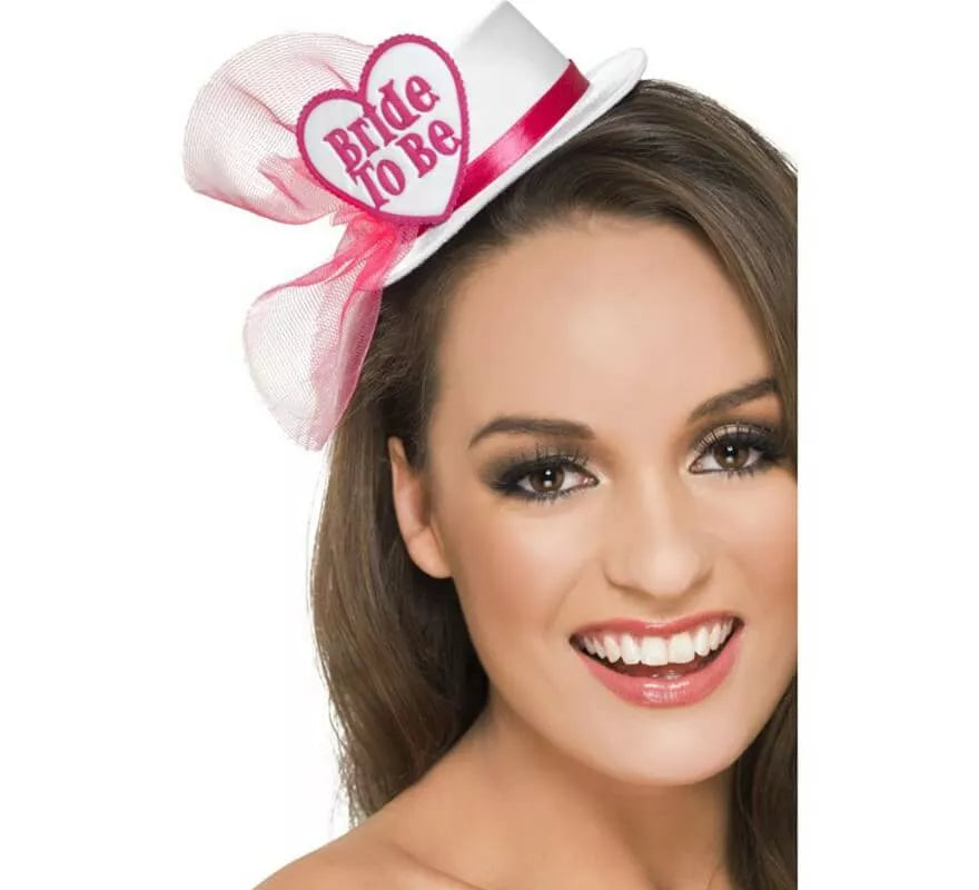 Sombrero Blanco con gancho y velo Bride To Be (Se casa)