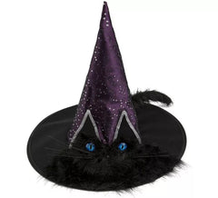 Cappello da strega con occhi e coda di gatto
