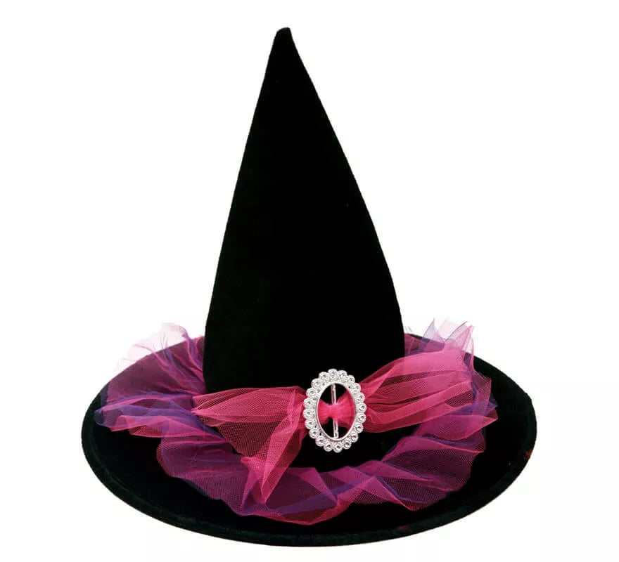 Translation missing: es.Sombrero de Bruja con tul Rosa de 58 cm