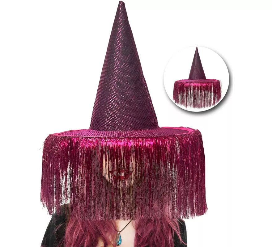 Sombrero de Bruja lila con Flecos
