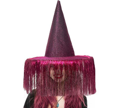 Sombrero de Bruja lila con Flecos