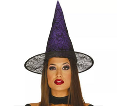 Cappello strega lilla con ragnatele e ragni