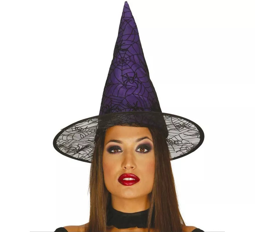 Translation missing: it.Sombrero de Bruja lila con telarañas y arañas