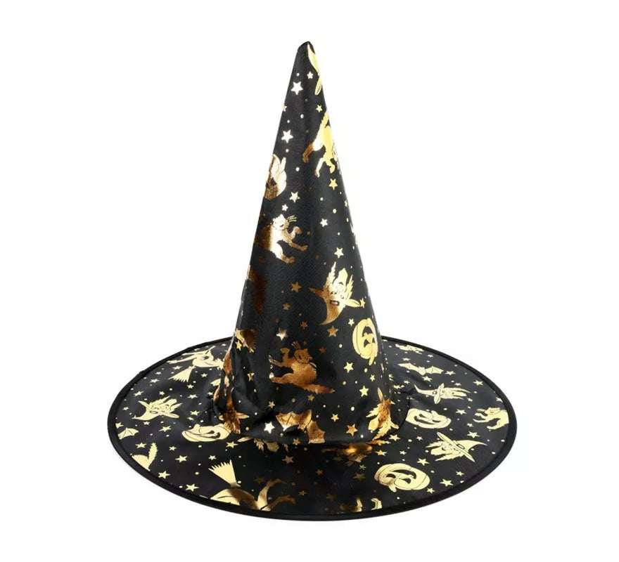 Translation missing: es.Sombrero de Bruja negro con estampado dorado de 30x40 cm