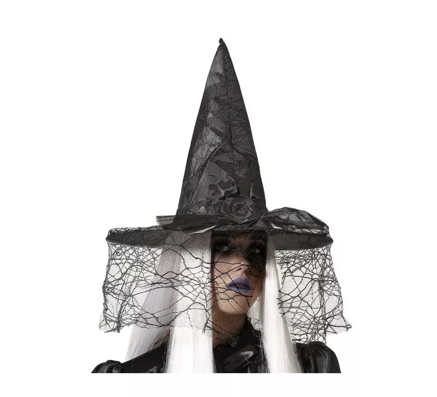 Translation missing: it.Sombrero de Bruja Negro con Velo de 41x34 cm