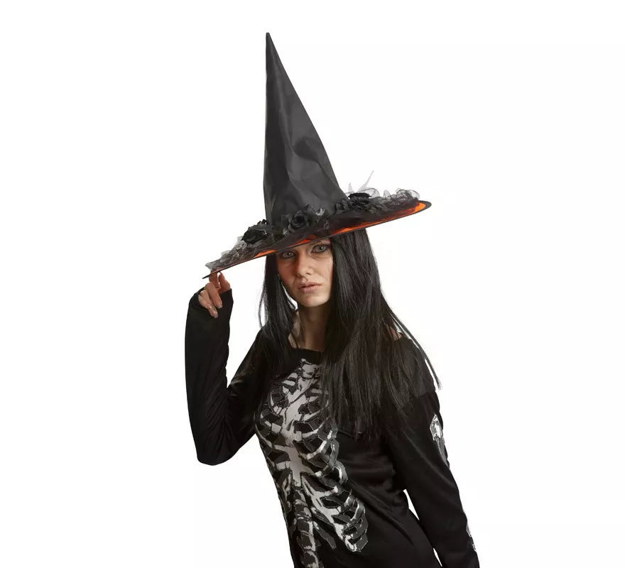 Translation missing: es.Sombrero de Bruja negro Decorado 58 cm