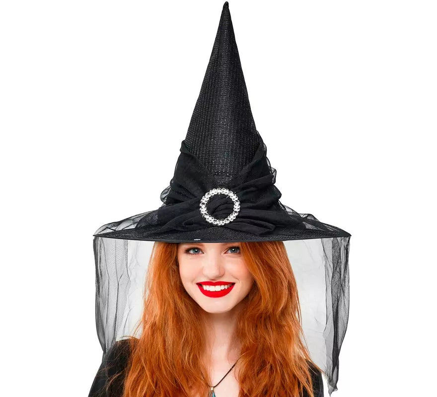 Translation missing: it.Sombrero de Bruja negro Hebilla con Tul