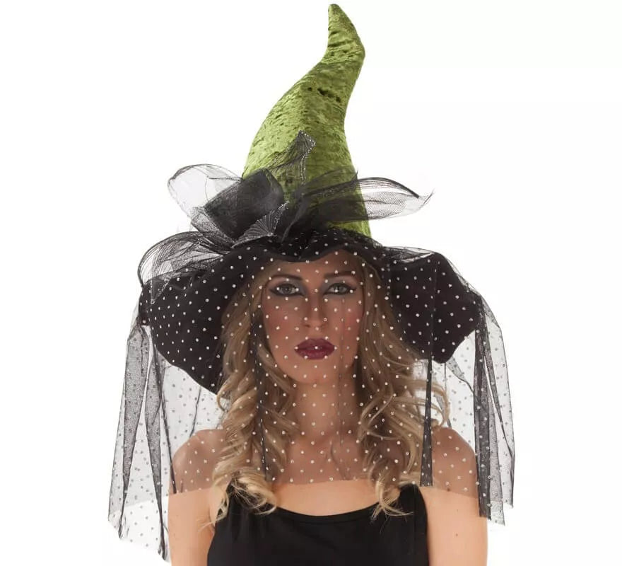 Translation missing: it.Sombrero de Bruja verde con Velo 59 cm