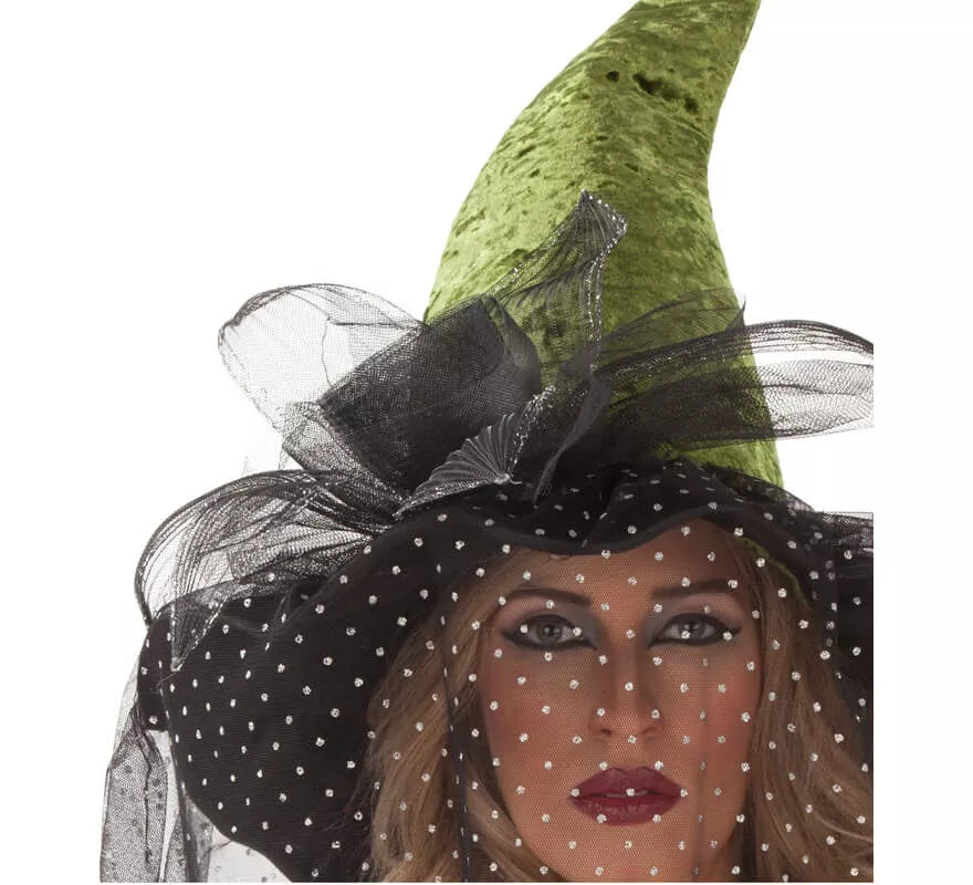 Translation missing: it.Sombrero de Bruja verde con Velo 59 cm