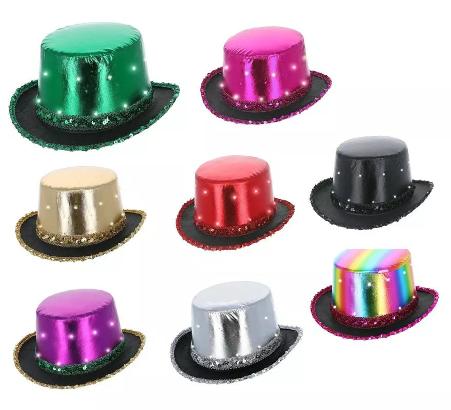 Translation missing: it.Sombrero de Copa Metálico con luz Led en varios colores adulto