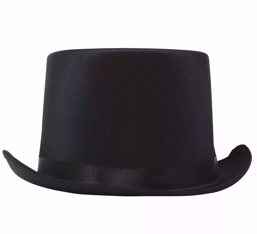 Sombrero de copa o Chistera de satín de alta calidad negra.