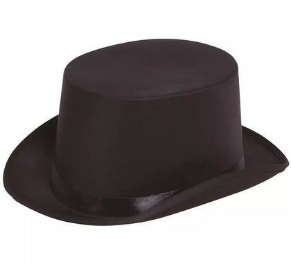 Sombrero de copa o Chistera de satín de alta calidad negra.