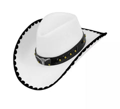 Sombrero de Cowboy con Toro de Fieltro blanco