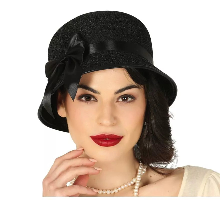 Translation missing: it.Sombrero de Dama Años 20 Negro con Lazo