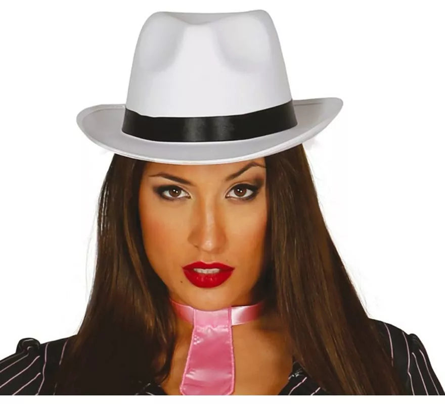 Sombrero de Gánster blanco con banda negra
