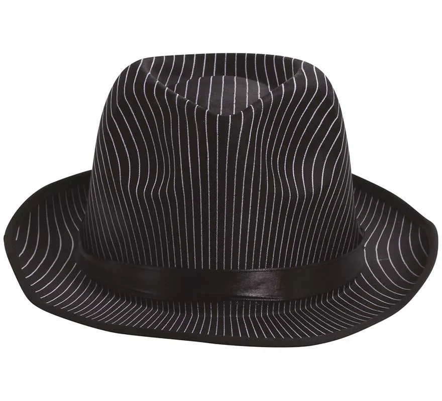 Translation missing: es.Sombrero de Gánster negro a rayas blancas con banda negra