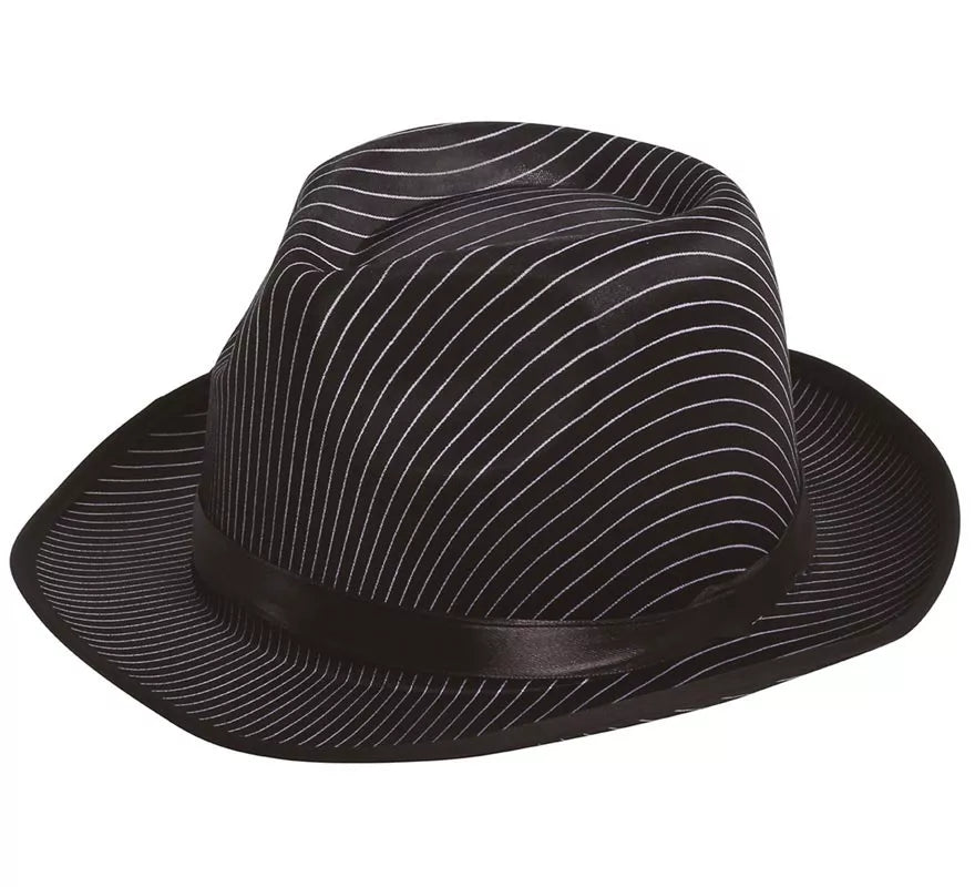 Translation missing: es.Sombrero de Gánster negro a rayas blancas con banda negra
