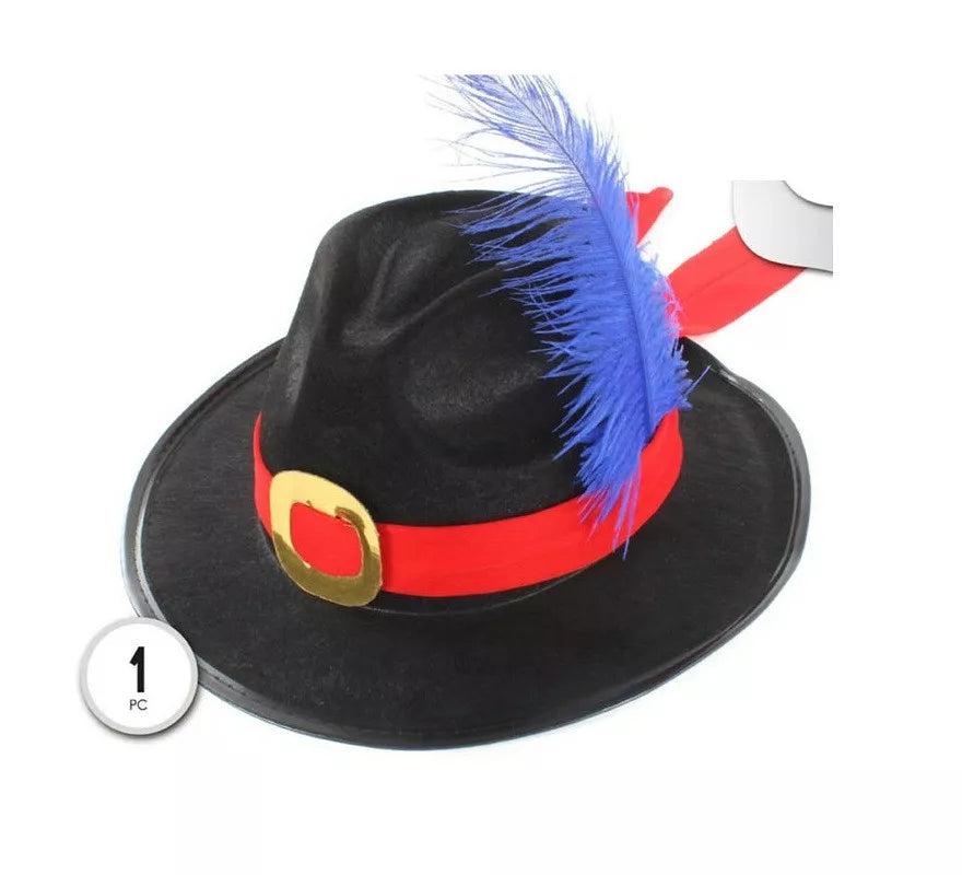 Translation missing: it.Sombrero de Mosquetero con pluma azul infantil