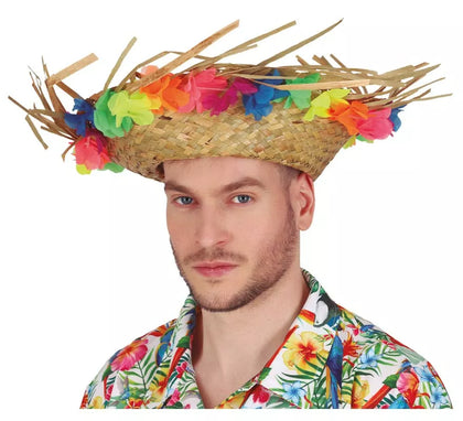 Sombrero de Paja con Flores tropical