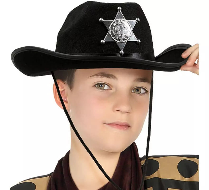 Translation missing: it.Sombrero de Sheriff negro con estrella infantil