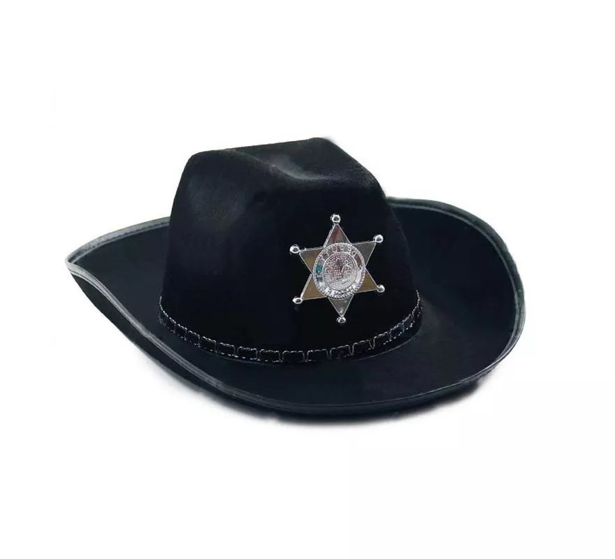Translation missing: es.Sombrero de Sheriff negro con placa adulto