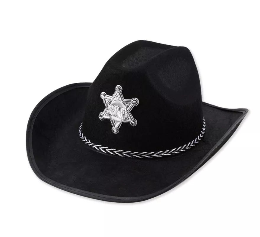 Translation missing: it.Sombrero de Sheriff negro con placa adulto