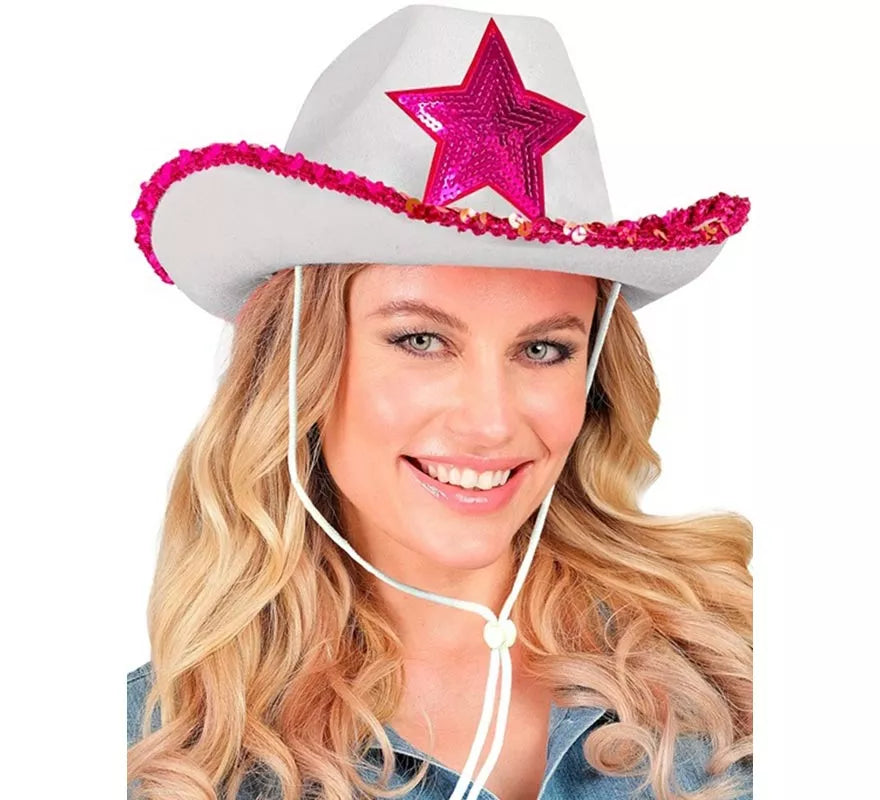 Translation missing: it.Sombrero de Vaquera blanco con Lentejuelas rosa