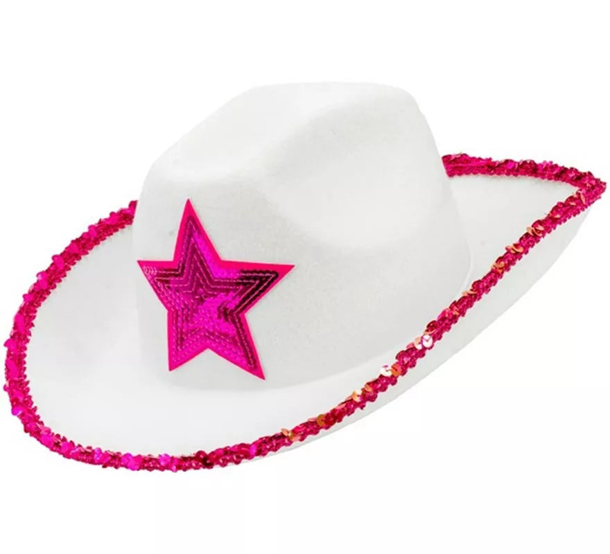 Translation missing: it.Sombrero de Vaquera blanco con Lentejuelas rosa