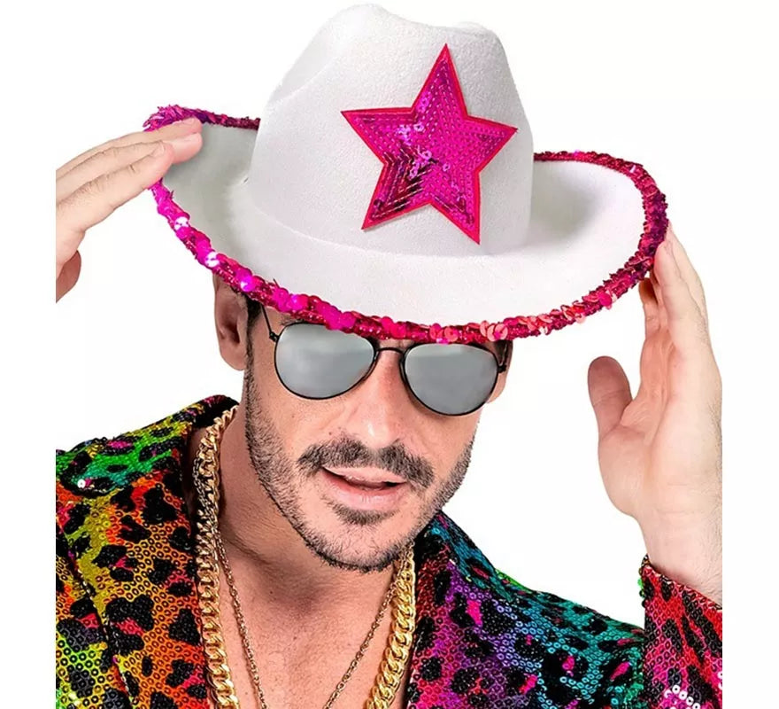 Translation missing: es.Sombrero de Vaquera blanco con Lentejuelas rosa