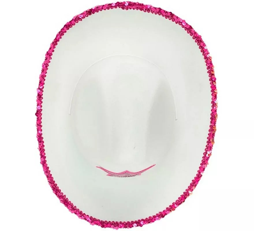 Translation missing: es.Sombrero de Vaquera blanco con Lentejuelas rosa