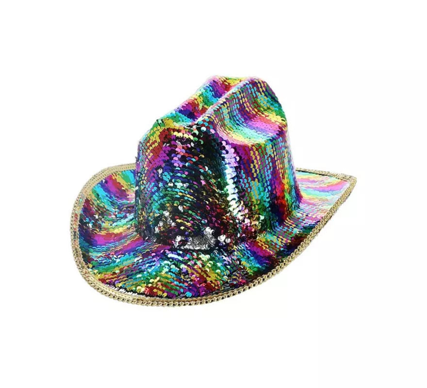 Translation missing: it.Sombrero de Vaquero con lentejuelas multicolor Deluxe arcoíris adulto