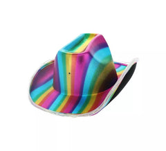 Cappello da cowboy metallico illuminato a led arcobaleno per adulti