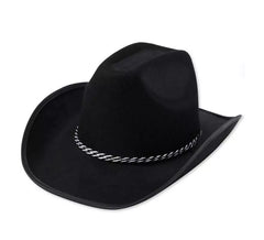 Cappello da cowboy nero per adulto con cordino grigio