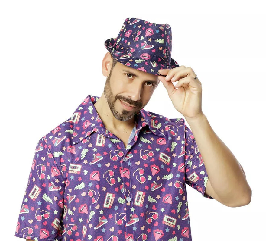 Sombrero Fedora lila de los Años 90 para hombre