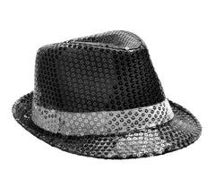 Cappello Gangster con paillettes nere e fascia bianca
