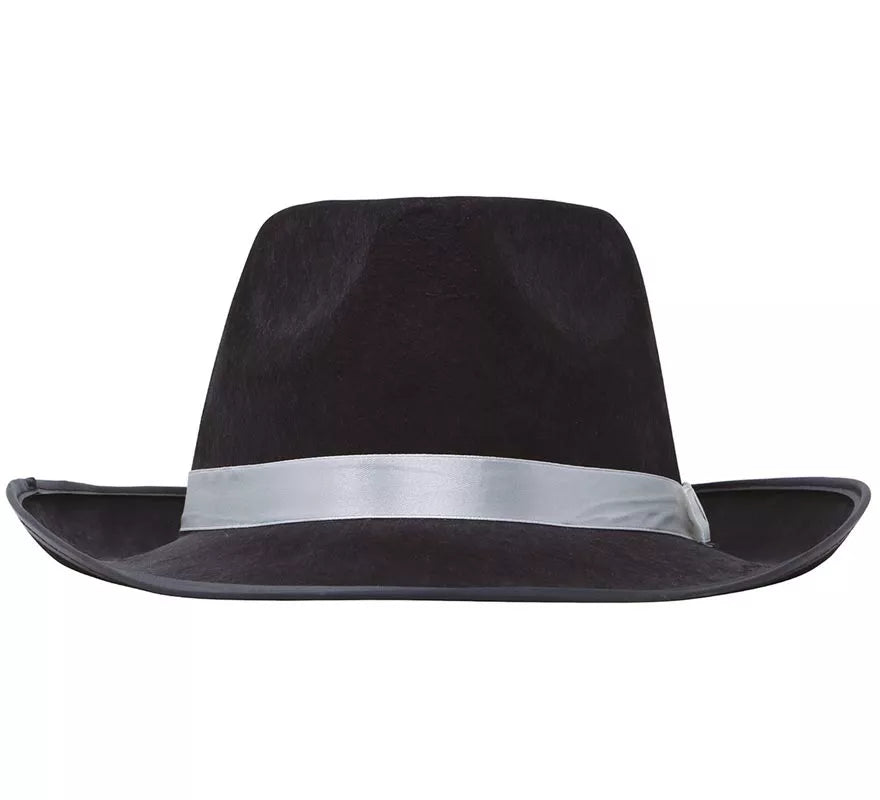 Translation missing: it.Sombrero Gánster negro con cinta blanca