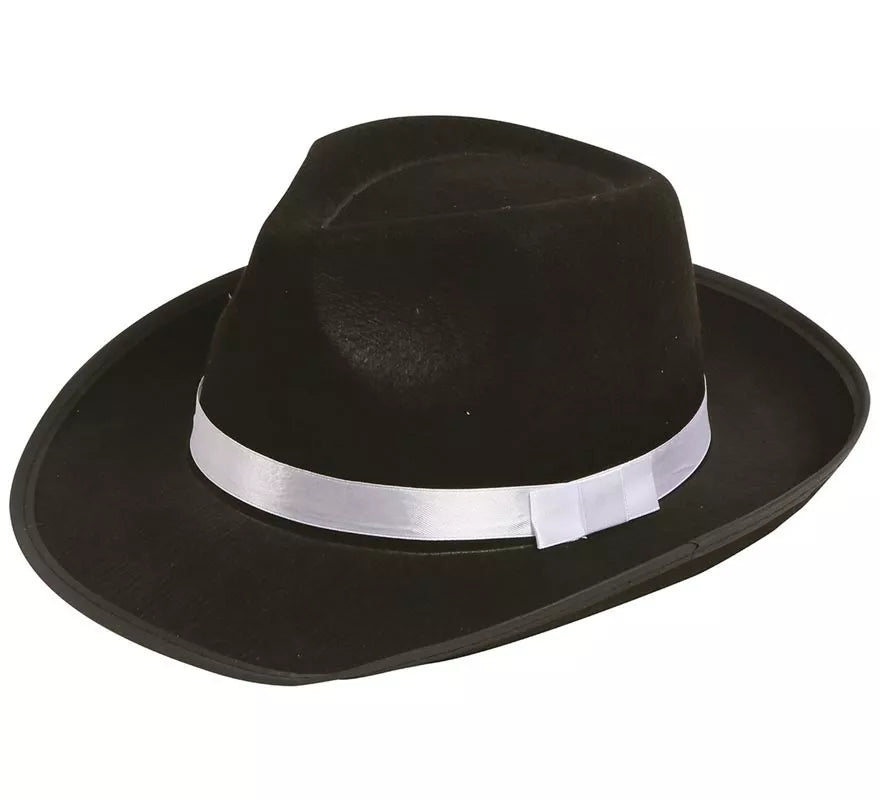 Translation missing: it.Sombrero Gánster negro con cinta blanca