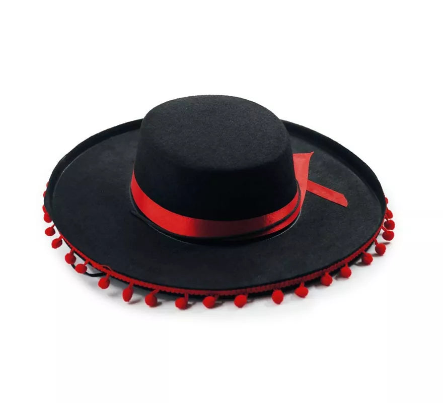 Translation missing: it.Sombrero Mexicano negro con bolas rojas para adulto