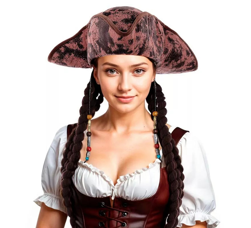 Translation missing: es.Sombrero Pirata con Trenzas largas adulto