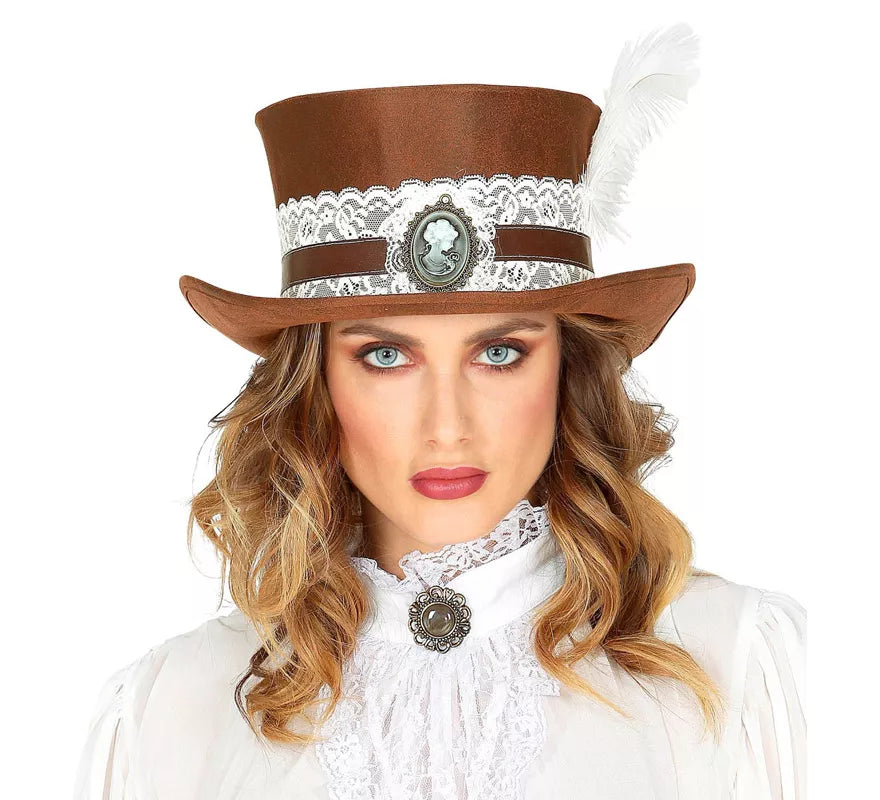 Sombrero Steampunk Top Aspecto Cuero Envejecido