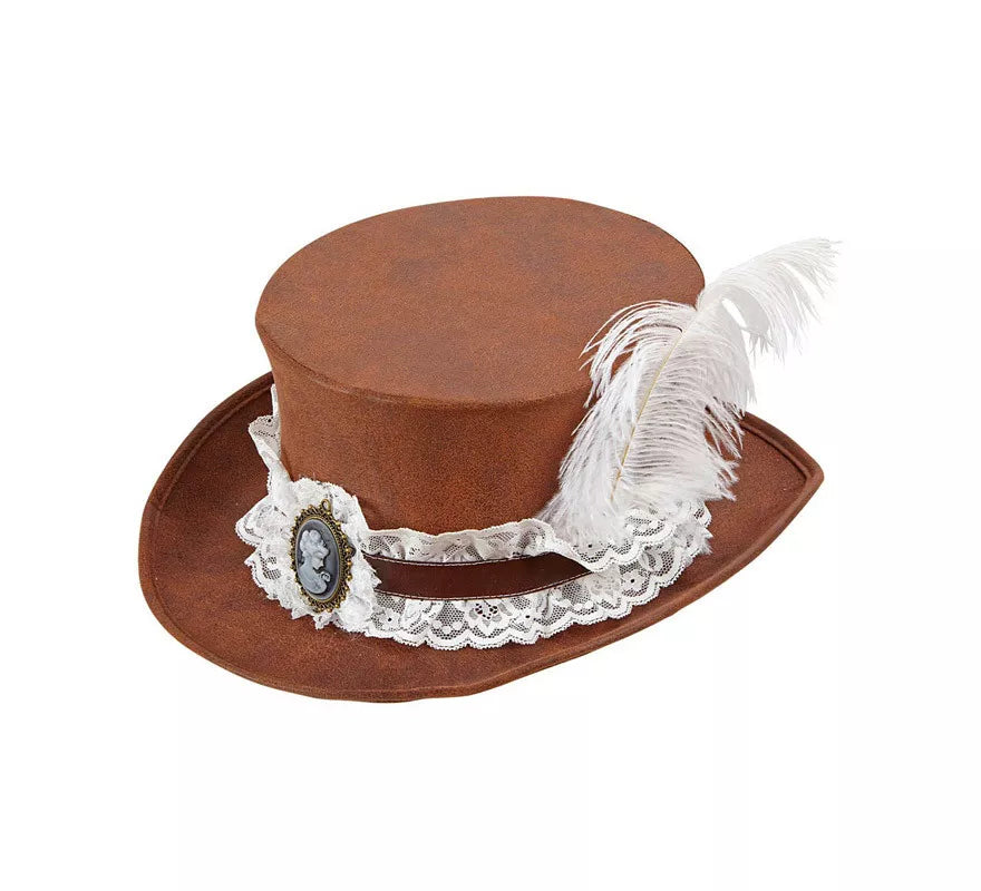 Sombrero Steampunk Top Aspecto Cuero Envejecido