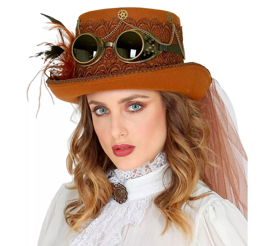 Translation missing: it.Sombrero Steampunk Top de Fieltro con Velo